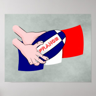 France Flag Rugby Ball Cartoon Hands Poster