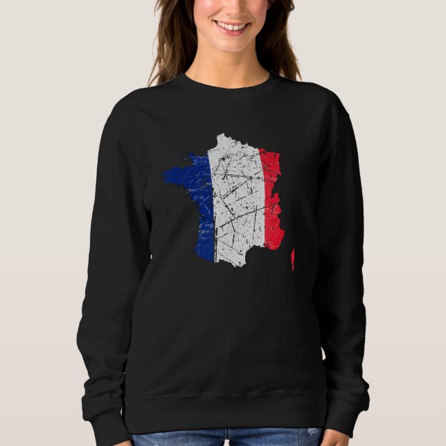 France flag with French map distressed Sweatshirt (Front)
