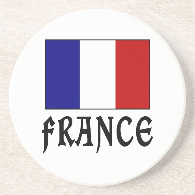 France Flag & Word Black Sandstone Coaster (Front)