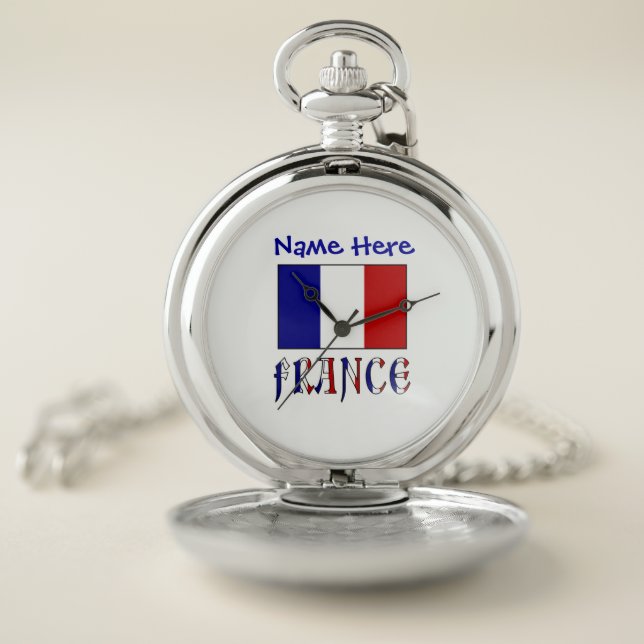 France French Flag Blue Personalized Faceless Pocket Watch (Inside)