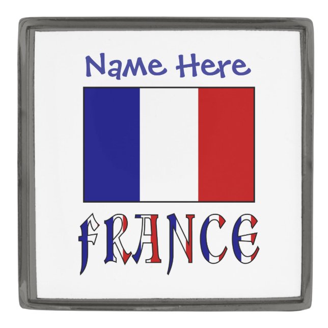 France French Flag Blue Personalized  Gunmetal Finish Lapel Pin (Front)