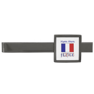 France French Flag Blue Personalized Gunmetal Finish Tie Bar