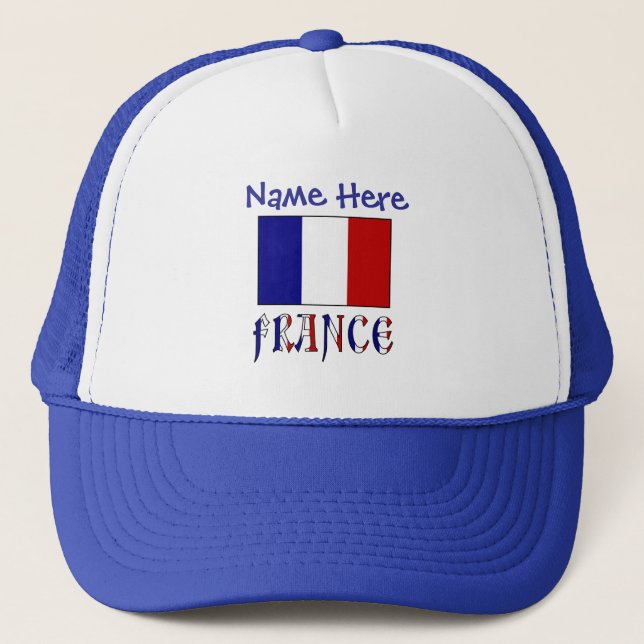 France French Flag Blue Personalized Trucker Hat (Front)
