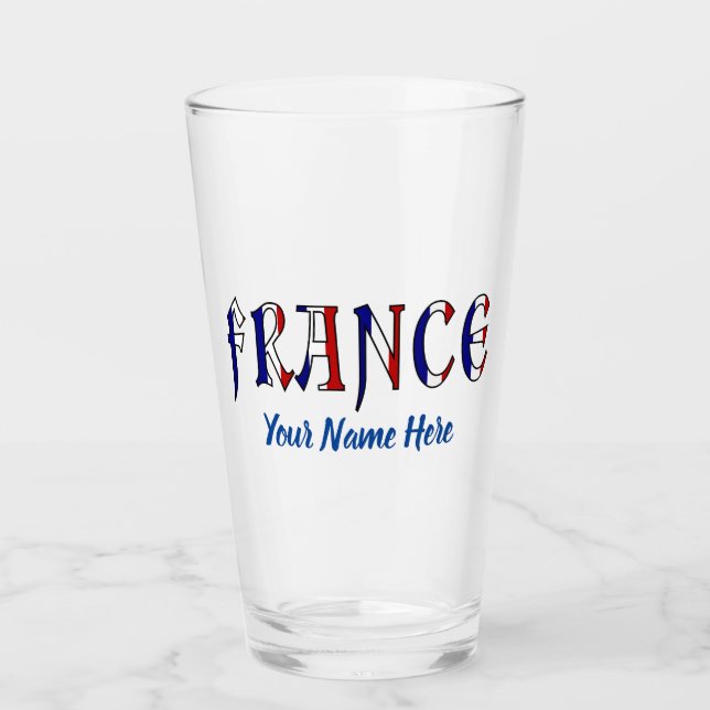 France French Flag Colors Personalized Drinking Glass (Front)