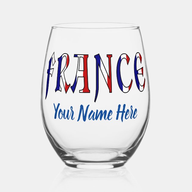 France French Flag Colors Personalized  Stemless Wine Glass (Front)
