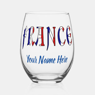France French Flag Colors Personalized  Stemless Wine Glass