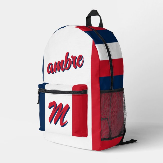 France French Flag Personalized Name Monogrammed  Printed Backpack (Back Corner Right)