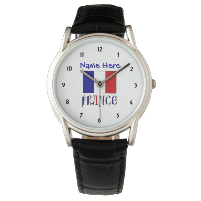 France French Flag Personalized Small Numbers Men Watch (Front)