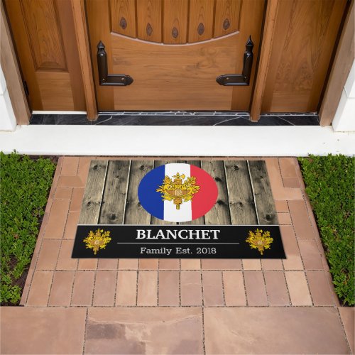France  French Flag Rustic Wood  Family Doormat