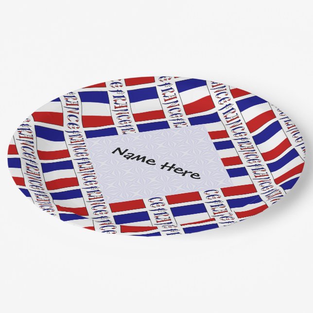 France French Flag Tiled Personalized  Paper Plates (Angled)
