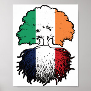 France French Irish Ireland Tree Roots Flag Poster