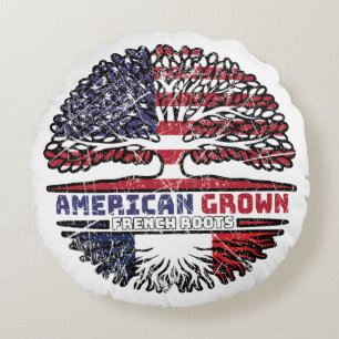France French US American USA United States Tree Round Pillow