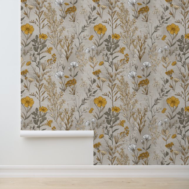 France Gray Floral Wallpaper (Application)