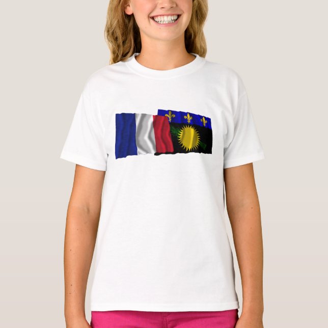 France & Guadeloupe waving flags T-Shirt (Front)