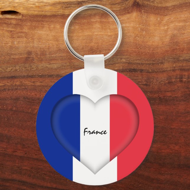 France & Heart,  French Flag fashion / sports Keychain (Front)