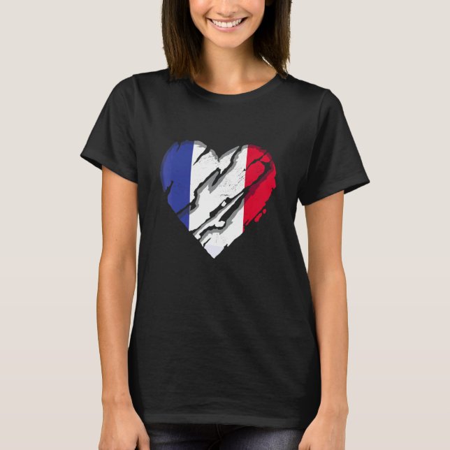 France Heart French Flag French Pride T-Shirt (Front)