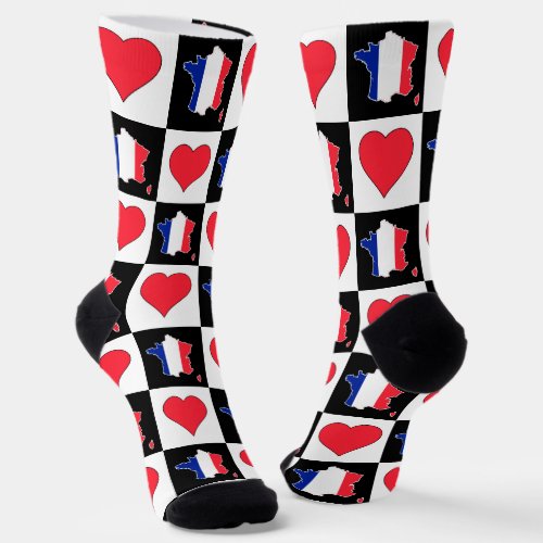 France Heart Pattern French National Flag Map Socks