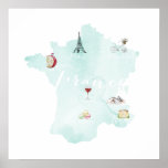 France Illustrated Watercolor Wall Art Map at Zazzle