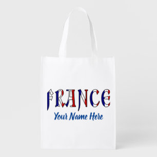 France in French Flag Colors Personalized Grocery Bag