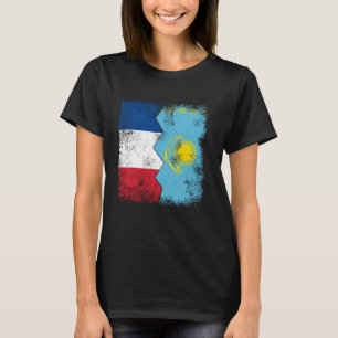 France Kazakhstan Flags Half KAZAKH French Roots T-Shirt