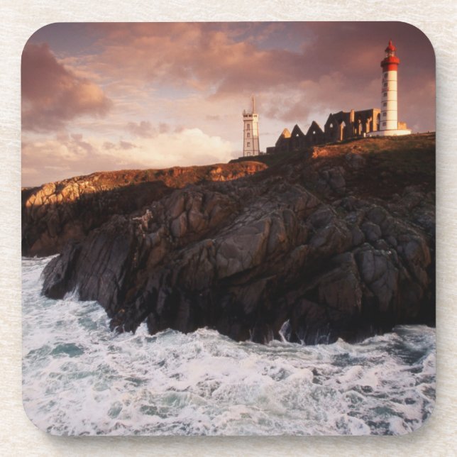 France, lighthouse at dawn beverage coaster (Front)