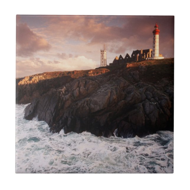 France, lighthouse at dawn ceramic tile (Front)