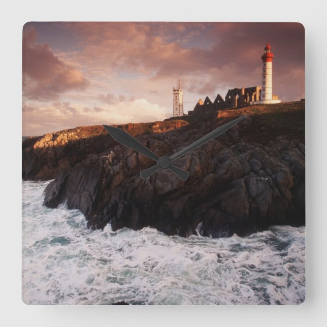 France, lighthouse at dawn square wall clock (Front)