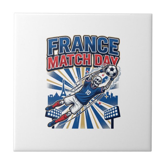 France Match Day Skeleton Striker Nations High Ene Ceramic Tile (Front)