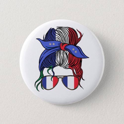 France messy bun with French Flag Button