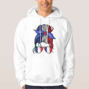 France messy bun with French Flag Hoodie
