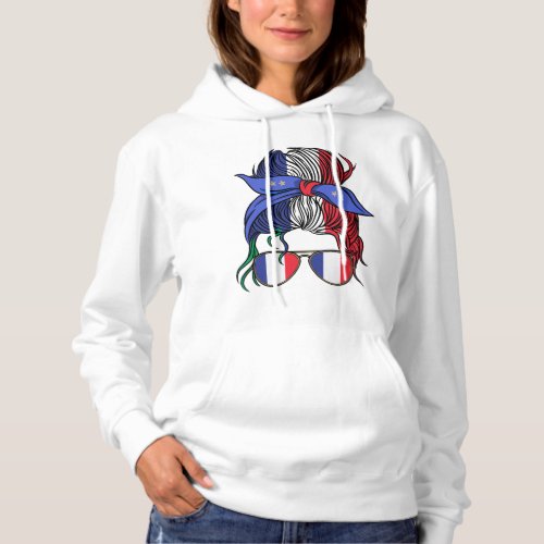 France messy bun with French Flag Hoodie