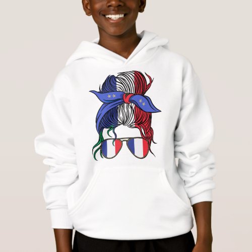 France messy bun with French Flag Hoodie