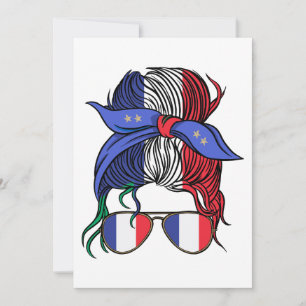 France messy bun with French Flag Invitation