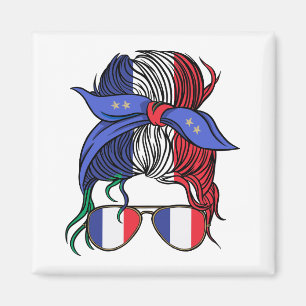 France messy bun with French Flag Magnet