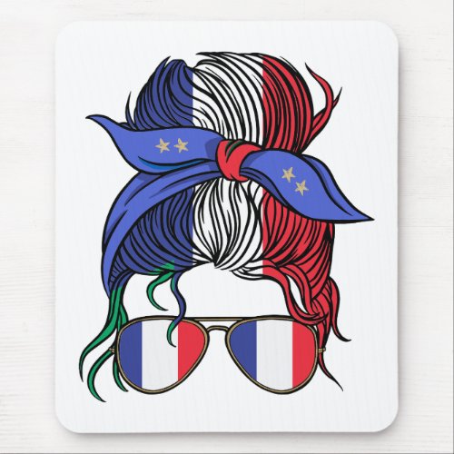 France messy bun with French Flag Mouse Pad