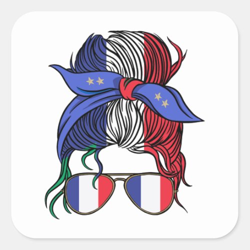 France messy bun with French Flag Square Sticker