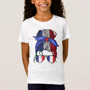 France messy bun with French Flag T-Shirt