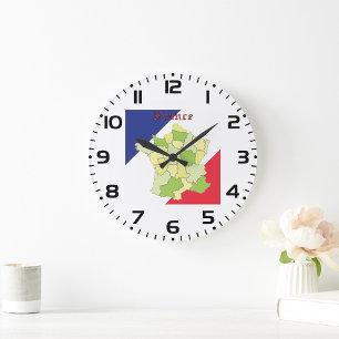 France National Colours And Map Large Clock