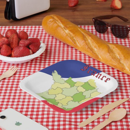 France National Colours And Map Paper Plates