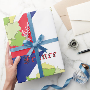France National Colours And Map Wrapping Paper