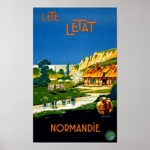 France Normandy Vintage Travel Poster Restored