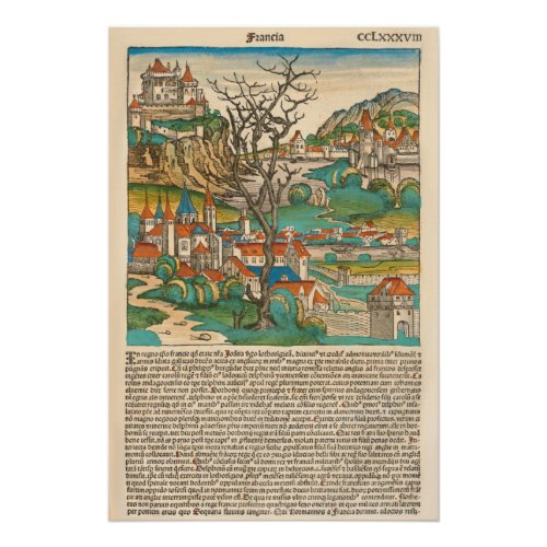 France Nuremberg Chronicle 1493 Medieval Old Book Poster