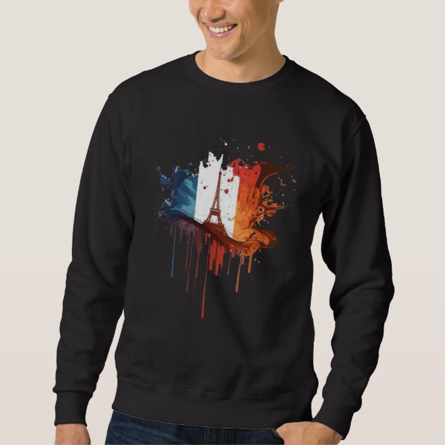 France Paris Abstract Splatter French Flag Eiffel  Sweatshirt (Front)