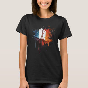France Paris Abstract Splatter French Flag Eiffel  T-Shirt