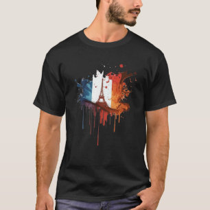 France Paris Abstract Splatter French Flag Eiffel T-Shirt
