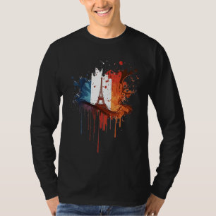 France Paris Abstract Splatter French Flag Eiffel  T-Shirt