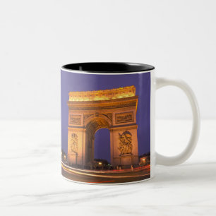 France, Paris, Arc de Triomphe at dusk. Two-Tone Coffee Mug