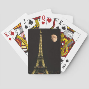 France, Paris. Eiffel Tower at night with Poker Cards