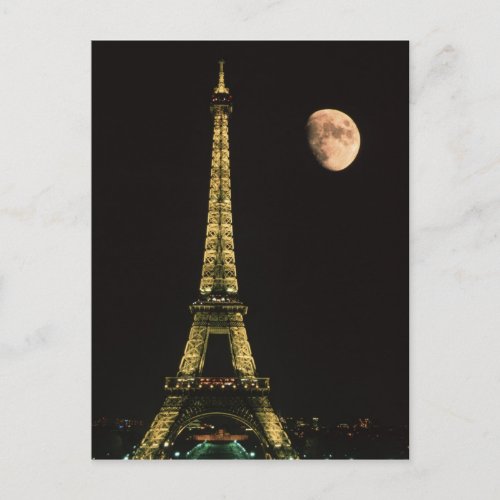 France Paris Eiffel Tower at night with Postcard
