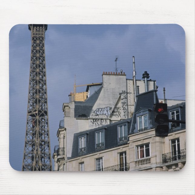 France, Paris, Eiffel Tower behind metro train Mouse Pad (Front)